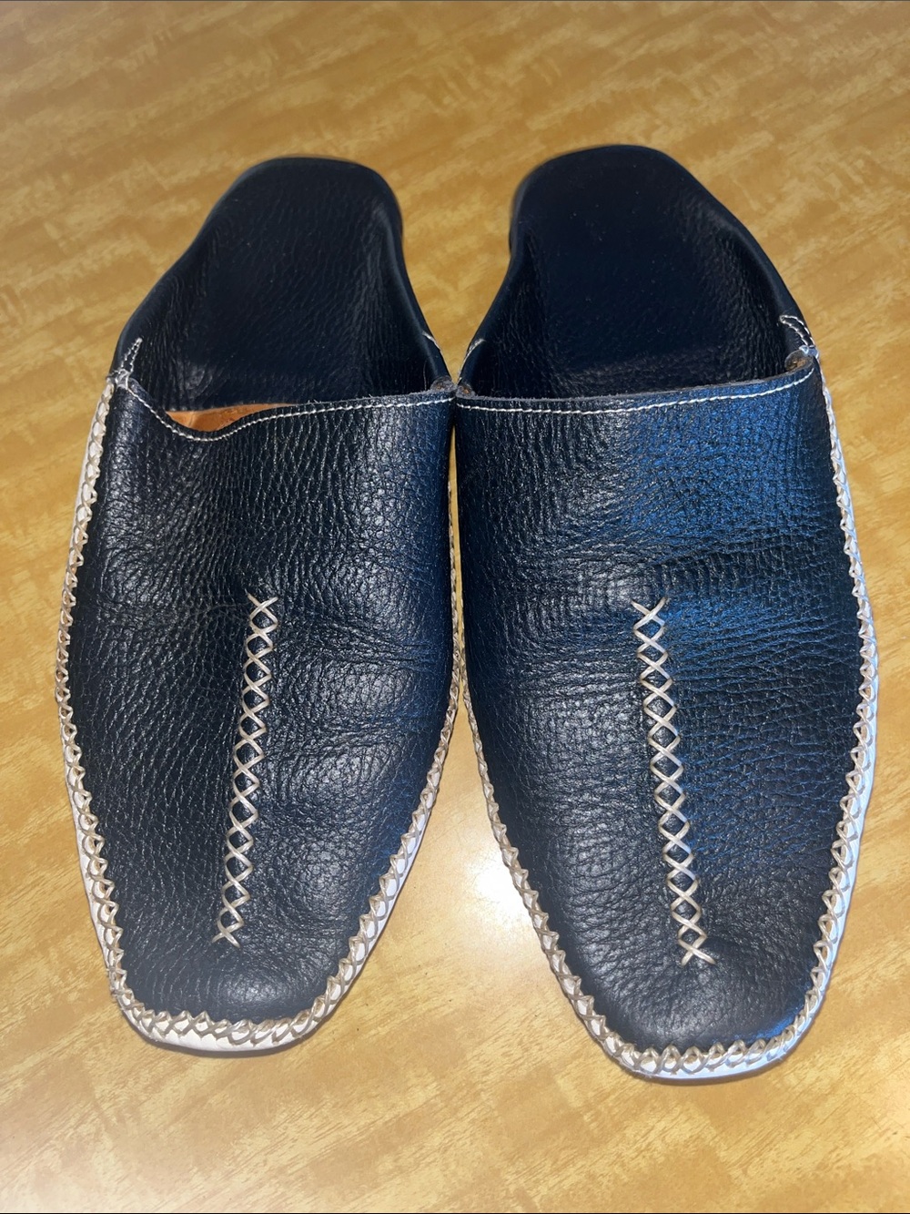 Vera Gomma Navy and White Slip-On Leather Mule with Contrast Stitching - Picture 2 of 14